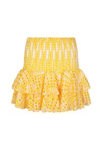 CHARO RUIZ IBIZA - Żółta koronkowa spódnica mini Noa. Stan: podwyższony. Kolor: żółty. Materiał: koronka. Wzór: haft