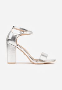 Born2be - Srebrne Sandały na Obcasie VICES z Wkładką ze Skóry Naturalnej i Paskami Paphis. Okazja: do pracy, na co dzień. Zapięcie: pasek. Kolor: srebrny. Materiał: skóra. Wzór: paski. Obcas: na obcasie. Styl: elegancki, casual. Wysokość obcasa: średni #2