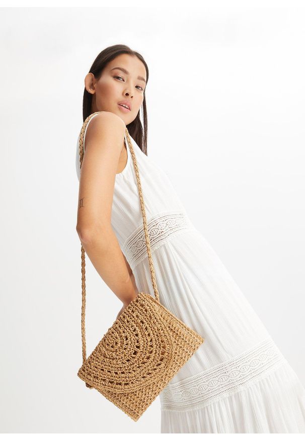 bonprix - Torebka słomkowa na ramię. Kolor: beżowy. Sezon: lato. Rodzaj torebki: na ramię