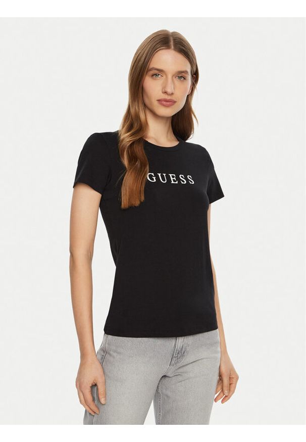 Guess T-Shirt O5RI01 KBBU1 Czarny Slim Fit. Kolor: czarny. Materiał: syntetyk