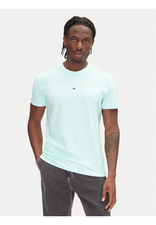 Tommy Jeans T-Shirt Linear Logo DM0DM20744 Zielony Regular Fit. Kolor: zielony. Materiał: bawełna