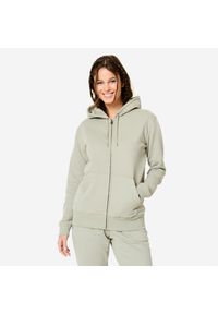DOMYOS - Bluza na zamek damska Domyos Gym & Pilates. Kolor: zielony. Materiał: bawełna, materiał. Sport: joga i pilates #1
