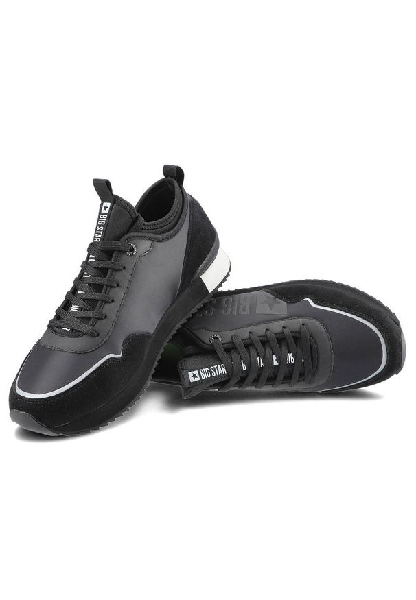 Big-Star - Czarne Sneakersy Big Star Męskie Półbuty Ze Skóry. Kolor: czarny. Materiał: dresówka, zamsz, skóra ekologiczna, materiał. Szerokość cholewki: normalna. Wzór: nadruk