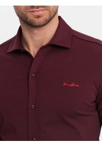 Ombre Clothing - Bawełniana męska koszula REGULAR z dzianiny single jersey - bordowa V3 OM-SHCS-0138 - XXL. Kolor: czerwony. Materiał: dzianina, jersey, bawełna. Wzór: kolorowy, haft #10