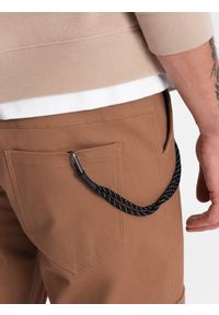 Ombre Clothing - Spodnie męskie z kieszeniami cargo i ściągaczem na dole nogawki - jasnobrązowe V3 OM-PACG-0189 - XXL. Kolor: brązowy. Materiał: elastan, bawełna #8