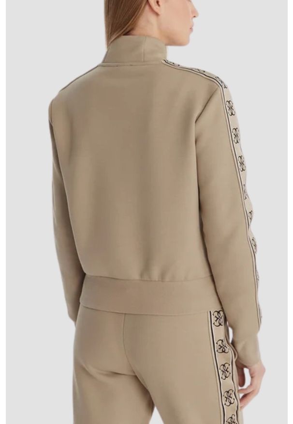 Guess - GUESS Beżowa damska bluza rozpinana z lampasami Britney, Rozmiar XS. Okazja: na co dzień. Kolor: beżowy. Styl: casual, sportowy, elegancki