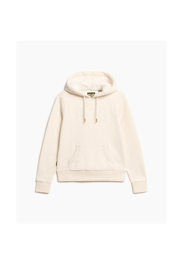 Damska bluza z kapturem z metalicznym logo Superdry Luxe. Typ kołnierza: kaptur. Kolor: beżowy. Materiał: skóra