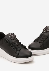 Born2be - Czarne Sneakersy Bokoria. Kolor: czarny. Materiał: materiał, skóra ekologiczna. Szerokość cholewki: normalna. Wzór: aplikacja. Obcas: na platformie #4