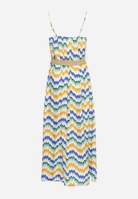 Born2be - Niebiesko-Żółta Sukienka z Wiskozy z Cienkimi Ramiączkami i Paskiem w Talii Vikiri. Okazja: na randkę, na co dzień. Typ kołnierza: dekolt kwadratowy. Kolor: niebieski. Materiał: wiskoza. Długość rękawa: na ramiączkach. Styl: casual #5