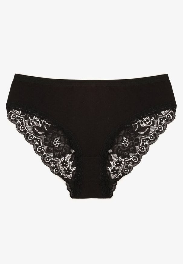 Born2be - Czarne Majtki Figi Zdobione Koronką Venissella. Kolor: czarny. Materiał: koronka. Wzór: aplikacja, koronka