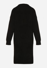 Born2be - Czarny Komplet Dzianinowy z Wełną Długi Kardigan i Sukienka w Prążki Falandrea. Kolor: czarny. Materiał: wełna, dzianina. Wzór: prążki #5