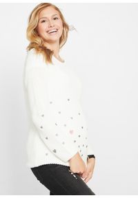 bonprix - Sweter ciążowy. Kolekcja: moda ciążowa. Kolor: biały. Materiał: bawełna, materiał