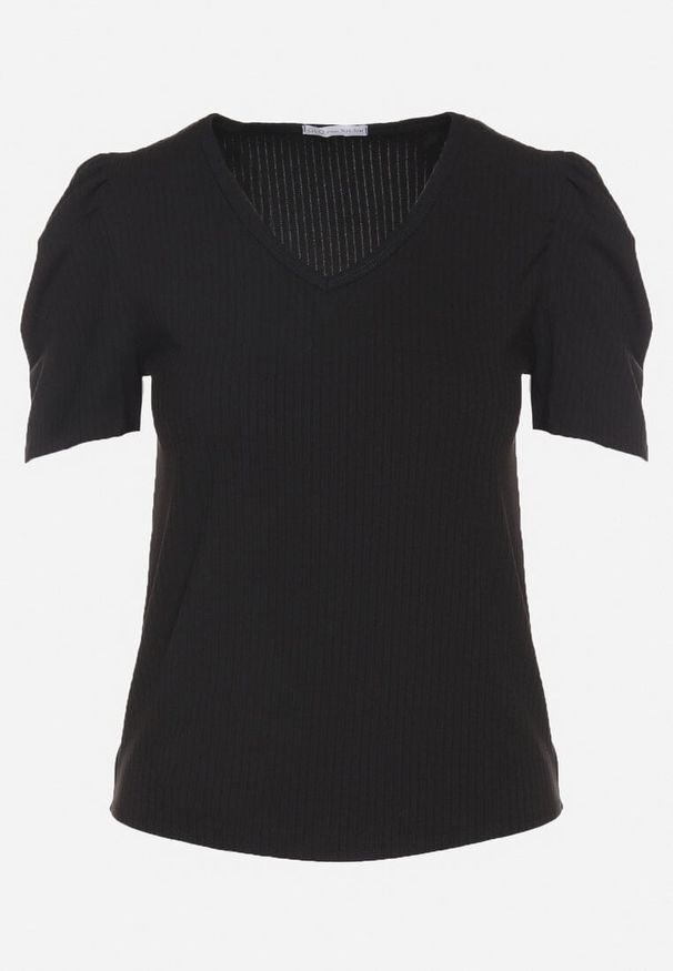 Born2be - Czarny T-shirt z Dekoltem w Serek Sunesse. Okazja: na co dzień. Typ kołnierza: dekolt w serek. Kolor: czarny. Materiał: jeans. Styl: klasyczny, casual