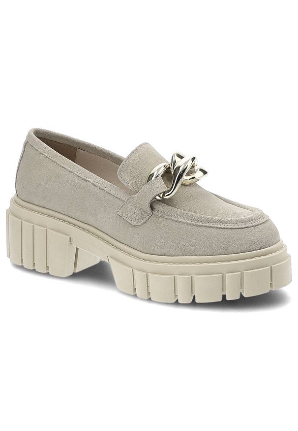 Beżowe Półbuty Karino Skórzane Buty Damskie. Okazja: na co dzień. Zapięcie: klamry. Kolor: beżowy. Materiał: skóra. Styl: casual, elegancki