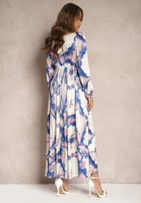 Renee - Beżowo-Fioletowa Maxi Sukienka Satynowa o Rozkloszowanym Kroju Velian. Kolor: różowy. Materiał: satyna. Typ sukienki: rozkloszowane. Długość: maxi #3