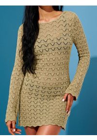 Sinsay - Dzianinowa sukienka mini z bawełny - zielony. Kolor: zielony. Materiał: bawełna, dzianina. Długość: mini #1