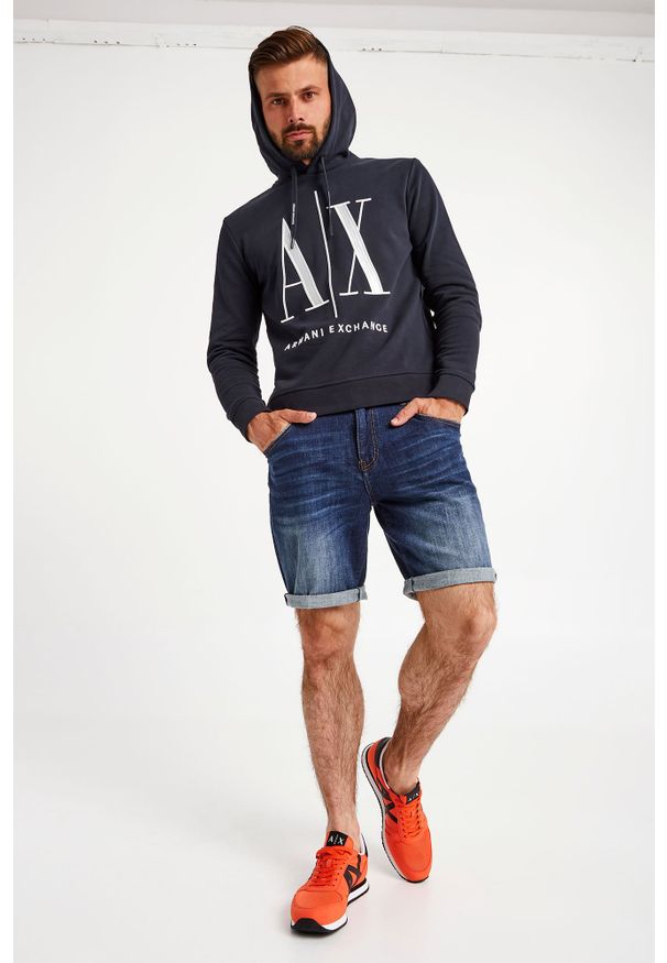 Armani Exchange - BLUZA ARMANI EXCHANGE. Typ kołnierza: kaptur. Materiał: bawełna. Długość rękawa: długi rękaw. Długość: długie. Wzór: haft