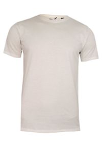 Brave Soul - Kremowy T-Shirt (Koszulka) Bez Nadruku -BRAVE SOUL- Męski, Okrągły Dekolt, Écru, Postrzępione Brzegi. Okazja: na co dzień. Kolor: brązowy, beżowy, wielokolorowy. Materiał: bawełna. Styl: casual