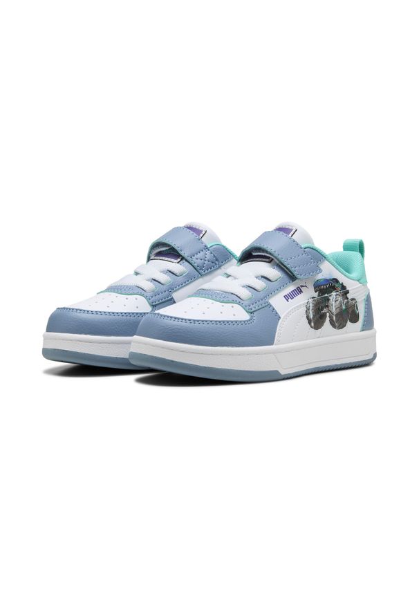 Puma - Dziecięce sneakersy Caven PUMA × HOT WHEELS™ MONSTER TRUCKS PUMA. Okazja: na uczelnię. Kolor: zielony, niebieski, wielokolorowy, biały. Sport: joga i pilates