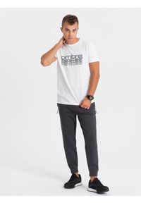 Ombre Clothing - T-shirt męski bawełniany z nadrukiem - biały V1 OM-TSPT-0160 - XXL. Kolor: biały. Materiał: bawełna. Długość rękawa: krótki rękaw. Długość: krótkie. Wzór: nadruk #2