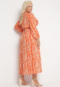 Born2be - Pomarańczowa Sukienka z Paskiem w Talii i Etnicznym Motywem Celestrria. Kolor: pomarańczowy #7