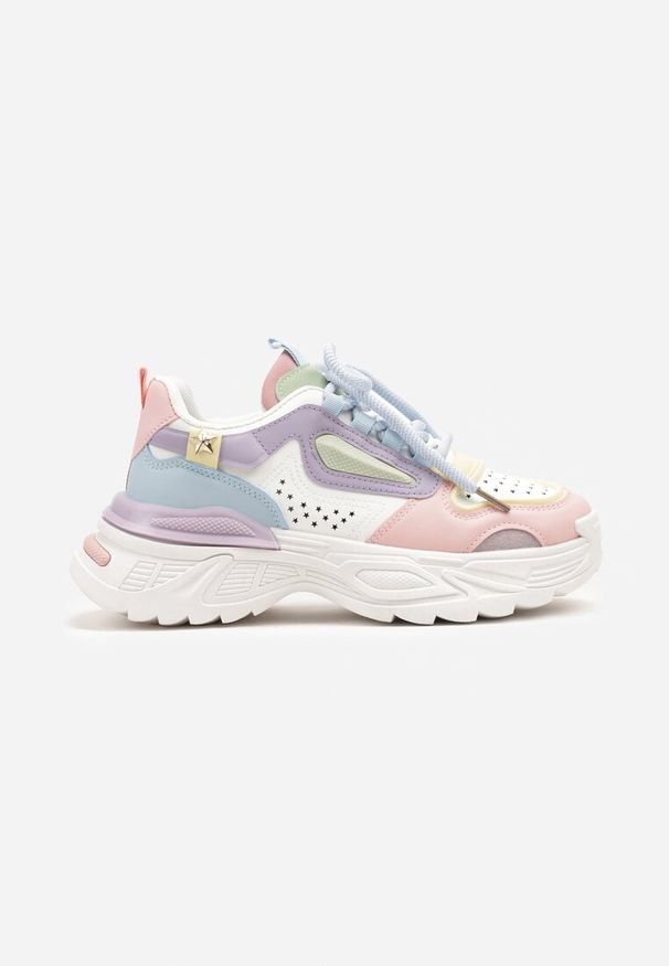 Born2be - Biało-Niebieskie Sneakersy na Podeszwie z Tłoczeniami w Streetwearowym Stylu Vaniffia. Okazja: na co dzień. Kolor: biały. Materiał: jeans. Wzór: aplikacja