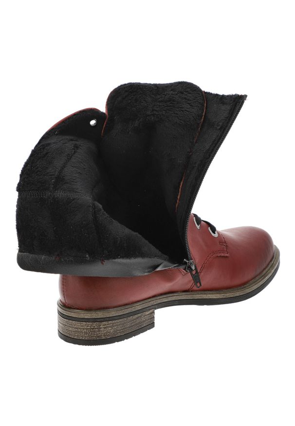 Czerwone Botki Rieker Ocieplane Obuwie Damskie. Okazja: na co dzień. Zapięcie: zamek. Kolor: czerwony. Materiał: skóra ekologiczna. Styl: casual, elegancki