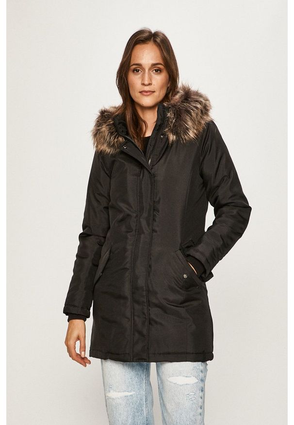 only - Only - Parka. Typ kołnierza: kaptur. Kolor: czarny. Materiał: futro