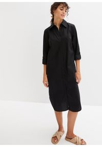 bonprix - Sukienka szmizjerka z bawełnianej popeliny. Kolor: czarny. Materiał: bawełna. Sezon: lato. Typ sukienki: szmizjerki #1
