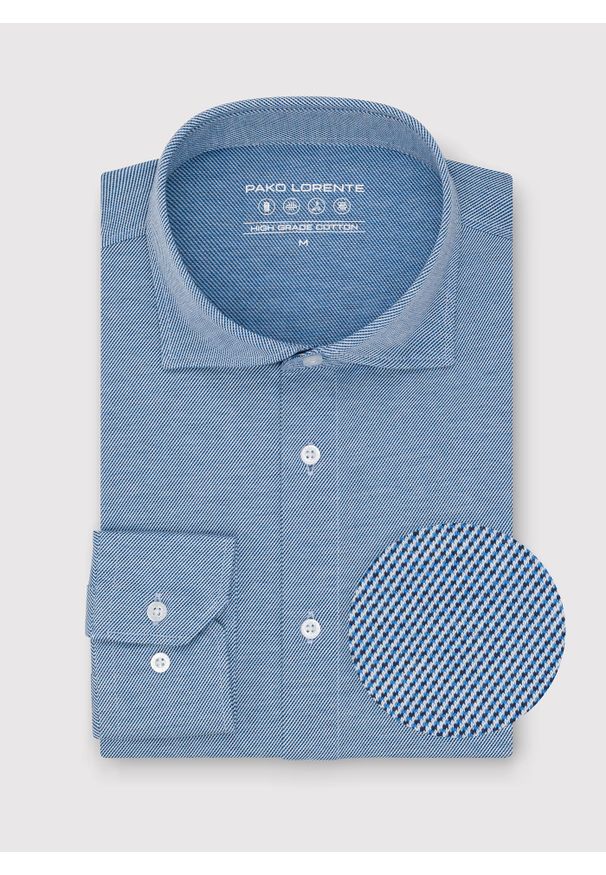 Pako Lorente - PAKO LORENTE - Jasnoniebieska dzianinowa koszula męska. Typ kołnierza: kołnierzyk włoski. Kolor: niebieski. Materiał: dzianina. Długość rękawa: długi rękaw. Długość: długie. Wzór: melanż