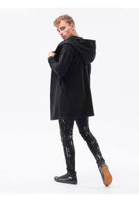 Ombre Clothing - Długa bluza męska narzutka z kapturem PARIS - czarna B961 - XXL. Typ kołnierza: kaptur. Kolor: czarny. Materiał: bawełna, poliester. Długość: długie #3