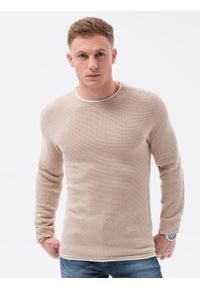 Ombre Clothing - Sweter męski E121 - brązowy - XXL. Okazja: na co dzień. Kolor: brązowy. Materiał: bawełna. Styl: casual, klasyczny, elegancki #6