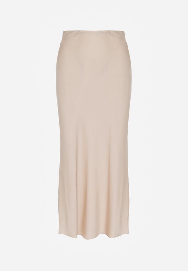 Born2be - Beżowa Satynowa Spódnica z Lekko Rozkloszowanym Dołem Zinnemira. Kolor: beżowy. Materiał: satyna. Styl: elegancki, klasyczny