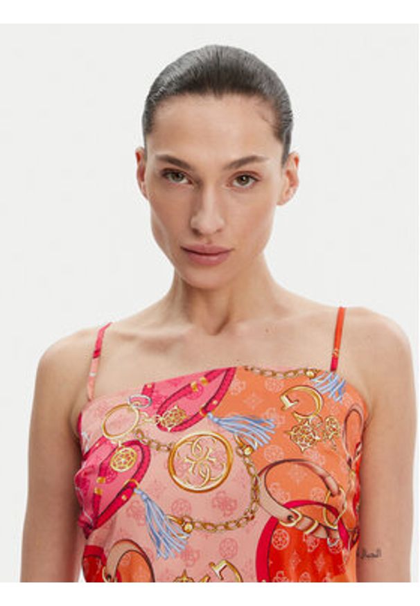 Guess Top E5GH02 WH4V0 Pomarańczowy Regular Fit. Kolor: pomarańczowy. Materiał: syntetyk