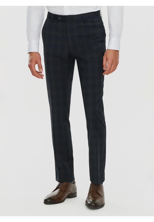 Pako Lorente - PAKO LORENTE – Męskie spodnie garniturowe w odcieniu granatowym. Kolor: niebieski. Materiał: wełna, lycra, poliester. Styl: elegancki