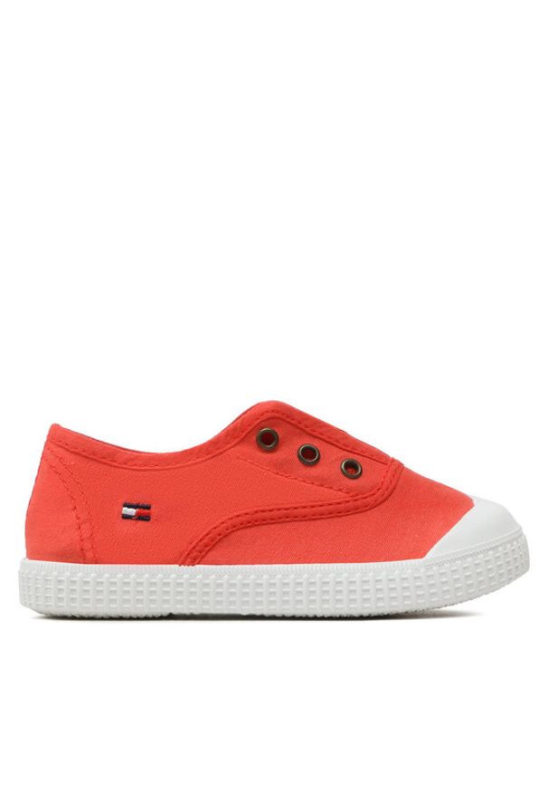 TOMMY HILFIGER - Tommy Hilfiger Trampki Low Cut Easy-On Sneaker T1X9-32824-0890 S Koralowy. Kolor: pomarańczowy. Materiał: materiał