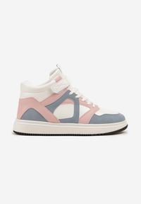 Born2be - Biało-Różowe Sneakersy za Kostkę Olivarre. Okazja: na co dzień, na spacer. Wysokość cholewki: za kostkę. Zapięcie: rzepy. Kolor: biały. Materiał: jeans, skóra. Sport: turystyka piesza #3