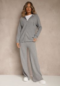 Renee - Ciemnoszary Dzianinowy Komplet Dresowy z Wełną Bluza z Kapturem i Spodnie Essana. Kolor: szary. Materiał: dzianina, dresówka, wełna