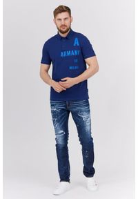 Armani Exchange - ARMANI EXCHANGE Granatowa koszulka polo z nadrukiem. Typ kołnierza: polo. Kolor: niebieski. Wzór: nadruk #5