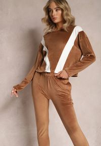 Renee - Brązowy 2-częściowy Komplet Dresowy Welurowy z Bluzą i Spodniami Vestali. Kolor: brązowy. Materiał: dresówka, welur #5