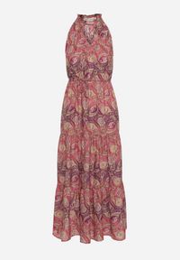 Born2be - Fioletowo-Różowa Rozkloszowana Sukienka z Gumkami w Talii Wiązana przy Dekolcie Vrisa. Okazja: na co dzień. Typ kołnierza: dekolt w kształcie V. Kolor: fioletowy. Sezon: lato. Typ sukienki: rozkloszowane. Styl: casual, elegancki #4