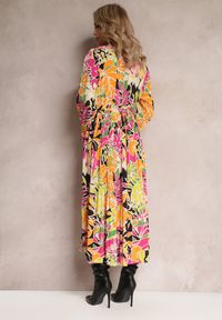 Renee - Żółta Plisowana Sukienka Maxi w Kwiaty z Wiązanym Paskiem Marleen. Kolor: żółty. Materiał: materiał. Wzór: kwiaty. Długość: maxi #4