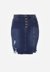 Renee - Niebieska Jeansowa Spódnica Mini z Guzikami Karandi. Kolor: niebieski. Materiał: jeans #2