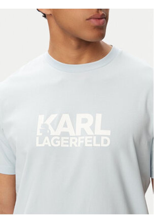 Karl Lagerfeld - KARL LAGERFELD T-Shirt 755780 563235 Niebieski jasny Regular Fit. Typ kołnierza: dekolt w karo. Kolor: niebieski. Materiał: bawełna