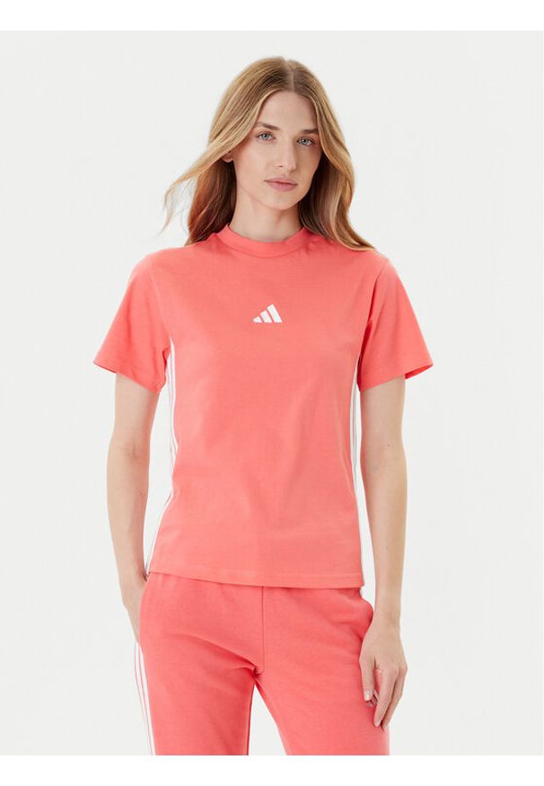 Adidas - adidas T-Shirt Essentials 3-Stripes KE4377 Koralowy Regular Fit. Kolor: pomarańczowy. Materiał: bawełna