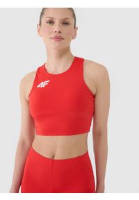 4f - 4F Biustonosz treningowy ze średnim wsparciem damski - czerwony L. Kolor: czerwony. Materiał: dzianina, elastan, włókno, syntetyk, materiał, guma. Rodzaj stanika: wyciągane miseczki. Wzór: gładki, jednolity, ze splotem. Sport: fitness, bieganie, kolarstwo #2
