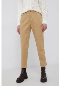GAP Spodnie damskie kolor beżowy proste high waist. Okazja: na co dzień. Stan: podwyższony. Kolor: beżowy. Materiał: materiał. Styl: casual