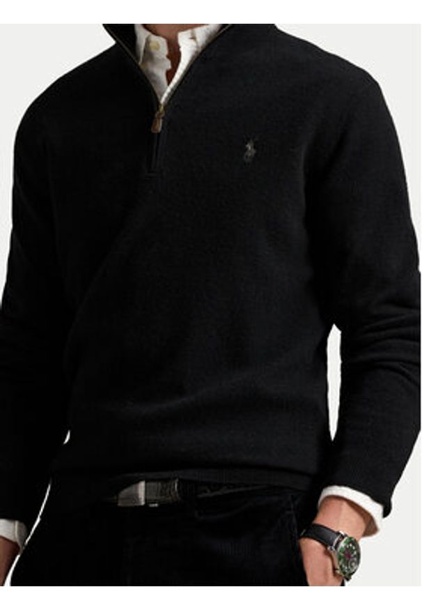 Polo Ralph Lauren Sweter 710876756002 Czarny Regular Fit. Typ kołnierza: polo. Kolor: czarny. Materiał: wełna