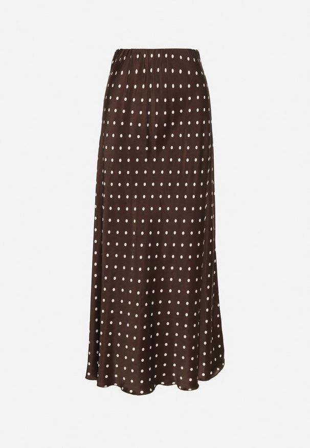 Born2be - Brązowa Wiskozowa Spódnica Satynowa w Kropki o Rozkloszowanym Kroju Fedrana. Okazja: na co dzień. Kolor: brązowy. Materiał: wiskoza, satyna. Wzór: kropki. Styl: elegancki, klasyczny, casual