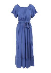 Born2be - Niebieska Sukienka z Wiskozy Telephanassa. Typ kołnierza: dekolt hiszpanka. Kolor: niebieski. Materiał: wiskoza. Długość rękawa: krótki rękaw. Wzór: gładki. Typ sukienki: rozkloszowane. Długość: maxi #3